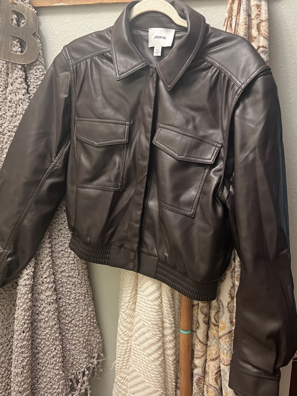 Jason Wu Dark Brown Faux Leather Bomber Jacket.  Soft like Butter !